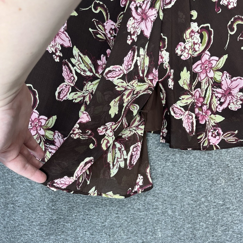 Y2K Emma James Petite Brown Floral Midi Skirt Womens 12 Chiffon Asymmetrical Hem - Picture 4 of 13